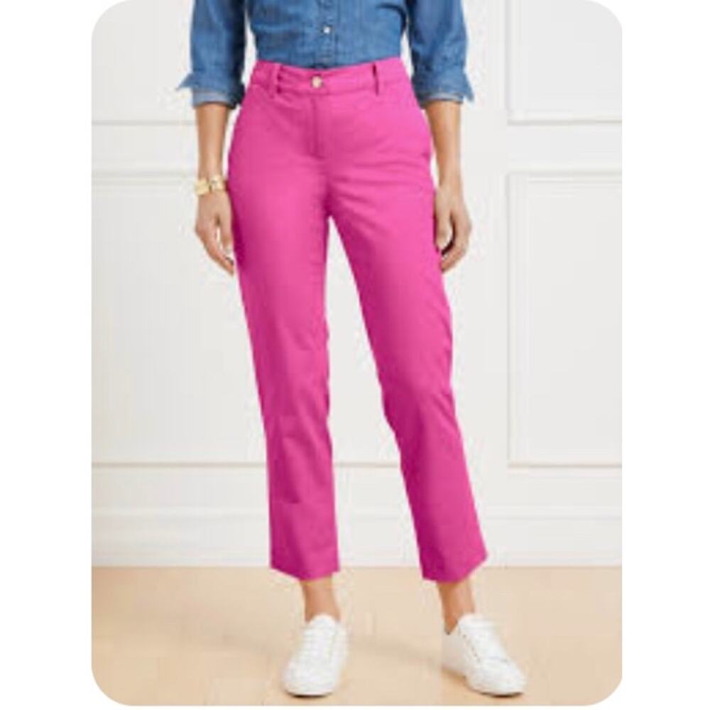 Talbots Womens 6 Pink Cotton Stretch Perfect Crop Pants Zip Casual Summer NWT